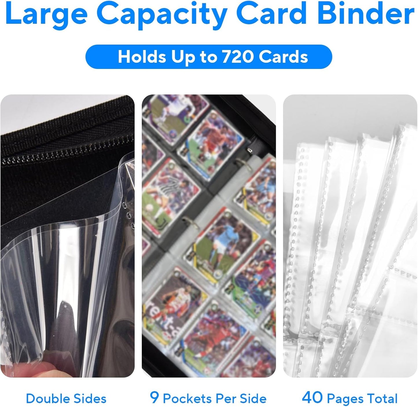 Skiennix Portable 9-Pocket Trading Card Binder - Holds 720 Cards with Removable Sleeves | Ideal for Sports & Game Cards