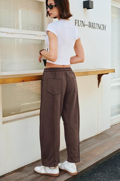 Panadila Womens Barrel Pants Drawstring Wide Leg Sweatpants Baggy Summer Lounge Pants Casual Beach Trousers (Coffee Brown,L)