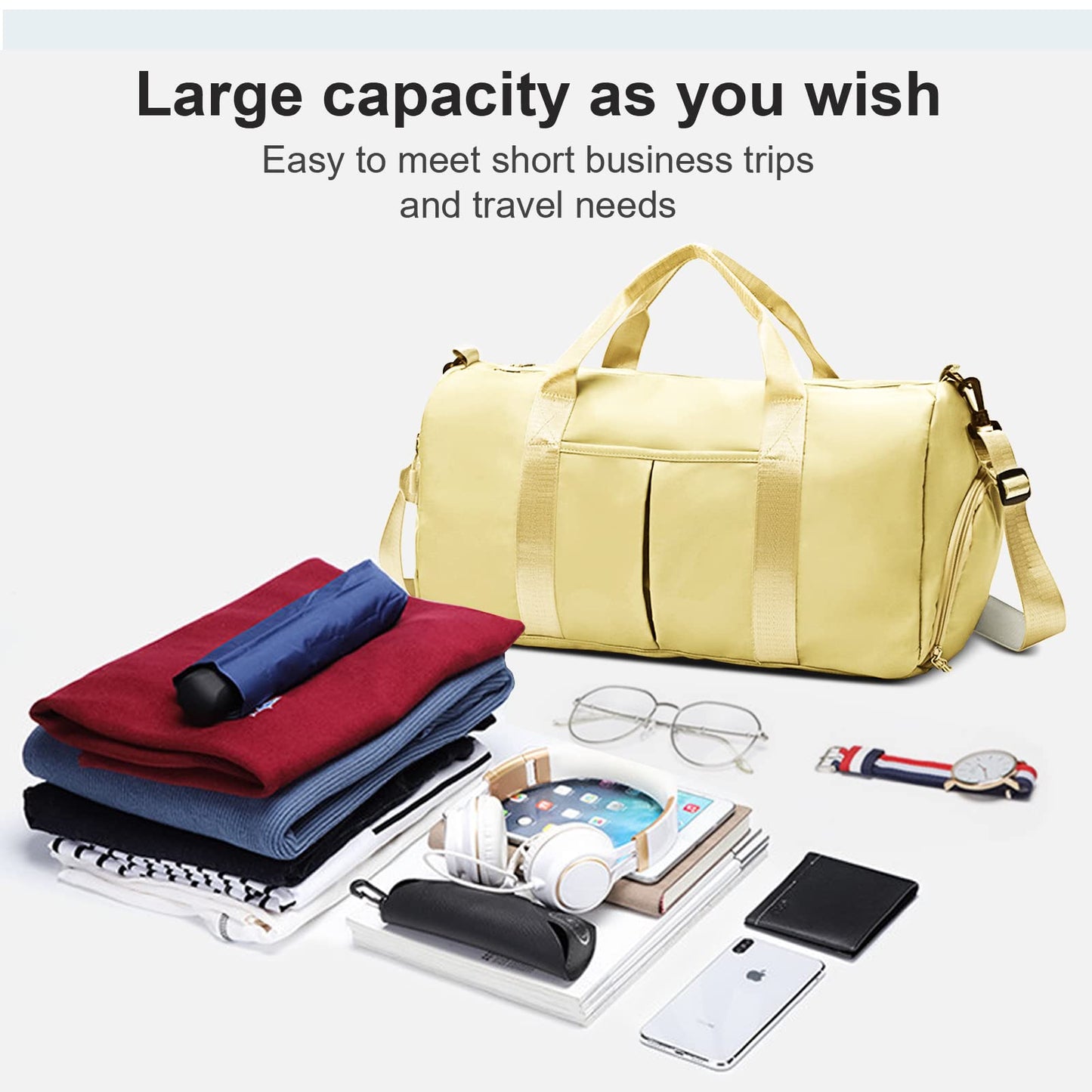 ZGWJ Sports Gym Bag with Wet Pocket & Shoes Compartment, Waterproof Shoulder Weekender Bag for Women and Men Swim Sports Travel Gym Bag Lightweight and easy Carry on Grey