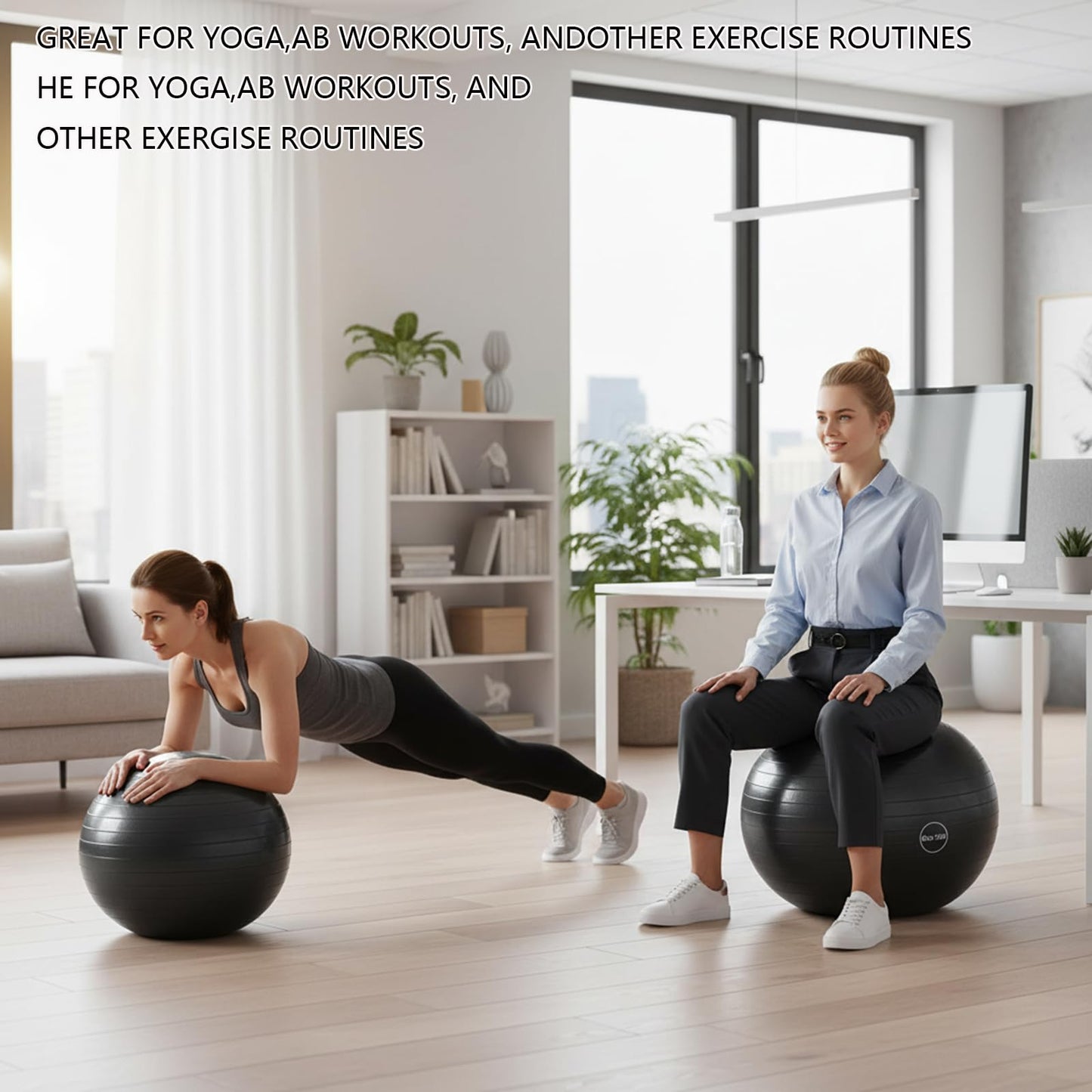 UMEUKEJI 75cm(30in) Extra Large Anti-Burst Yoga Ball with Quick Pump, Non-Slip Stability Exercise Ball for Tall Users, Home Gym, Office Chair, Black