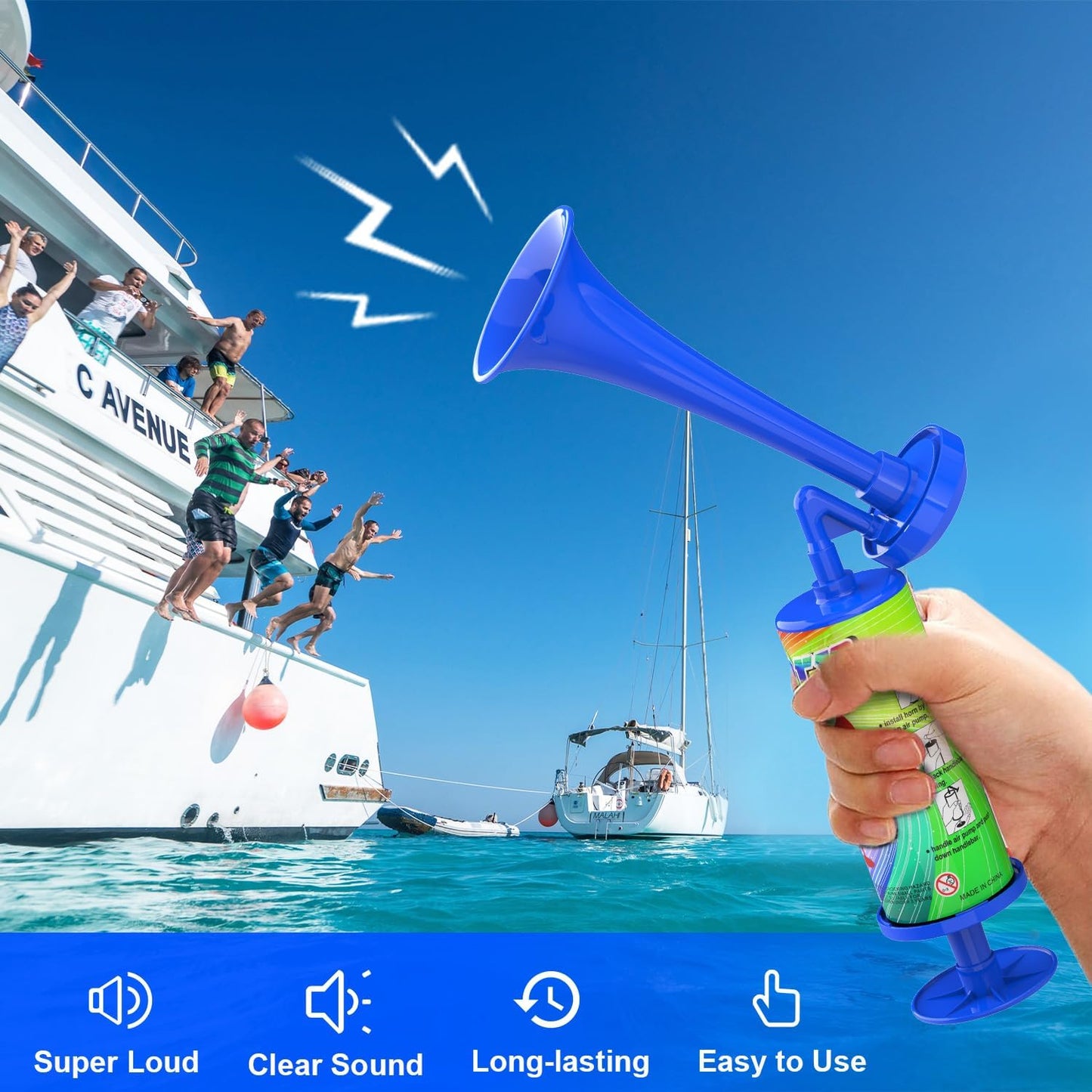 Air Horn | 120DB Marine Safety Alarm for Hiking & Boating | Portable Bear Defense - 2PCS