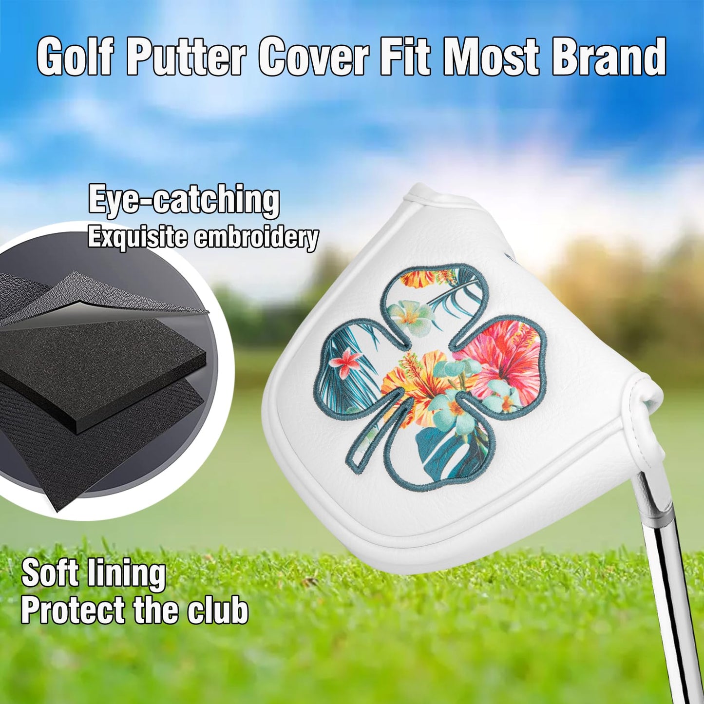 BAIRBRE Golf Putter Covers Mallet Putter Headcover Blade Putter Cover Golf Club Covers with with Magnetic for Most Brand (Blade Putter/White)