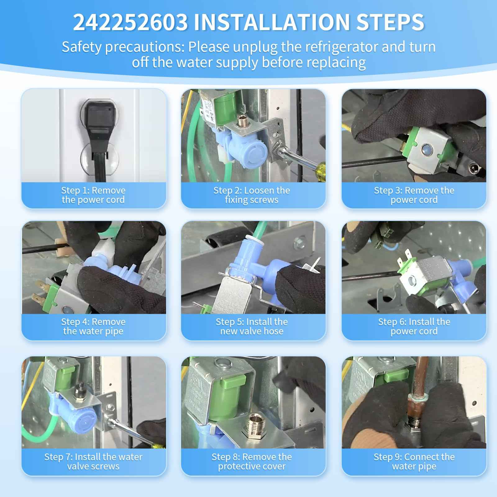 Upgraded 242252603 Refrigerator Ice Maker Water Inlet Valve, for Electrolux Frigidaire kenmore Icemaker Solenoid Valves, Replacement parts AP5671756 241803701 PS7784017 241803703 218475600 218720400