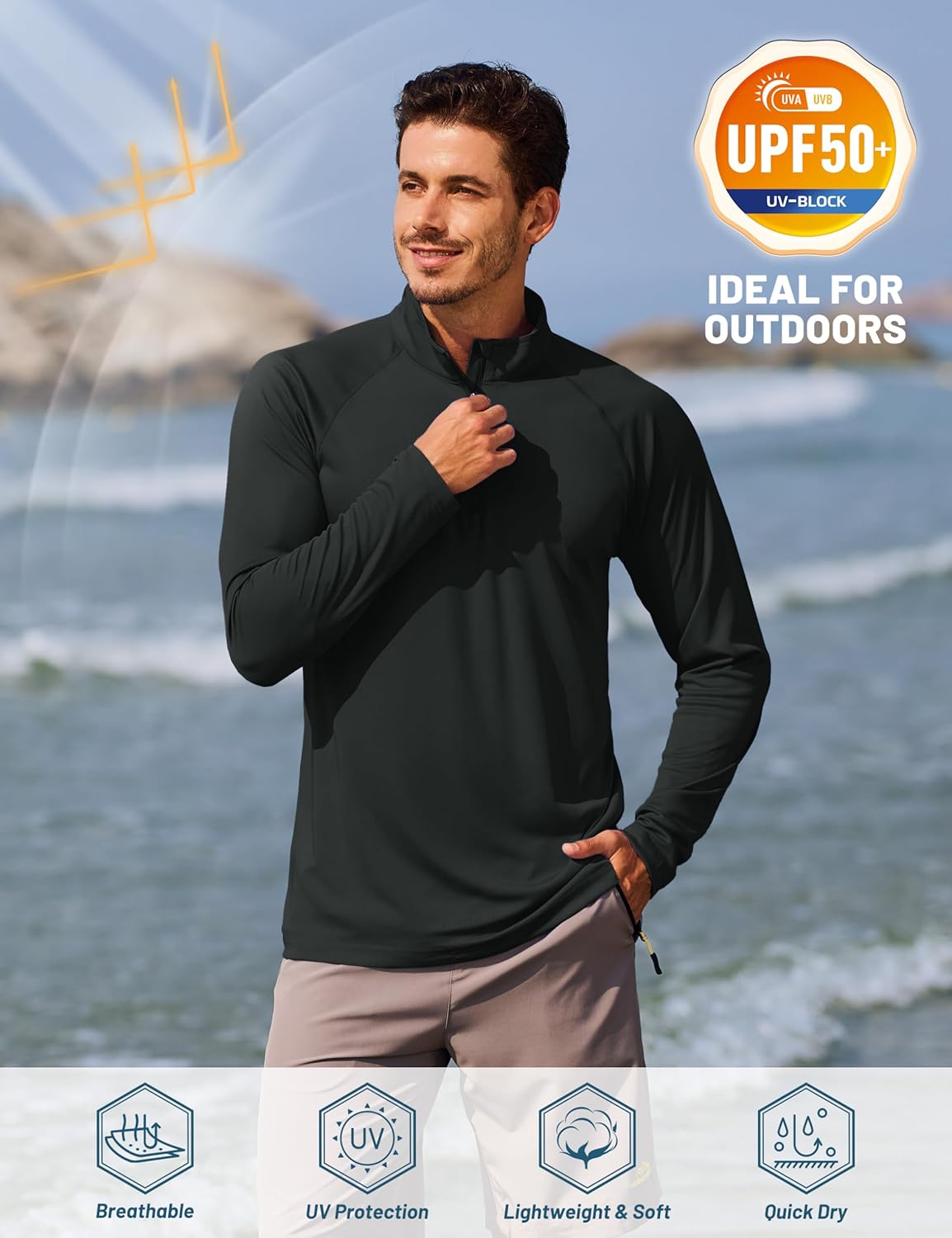 TACVASEN Men's Athletic Long Sleeve Shirts - UPF 50+ Sun Protection | 1/4 Zip Pullover for Outdoor Running