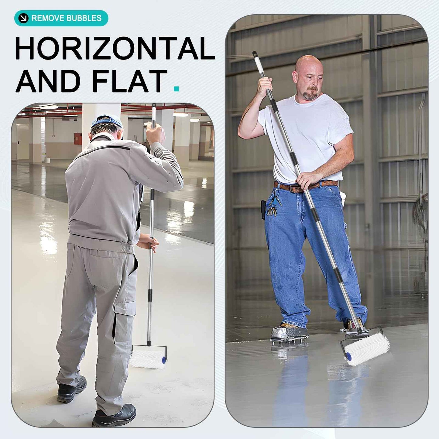 Spiked Roller for Self Leveling,9” Floor Leveling Spiked Roller for Self Leveling Concrete & Epoxy Bubble Removal - Adjustable Handle (34-77in) Lightweight Durable Screed Tool for Cement, Paint