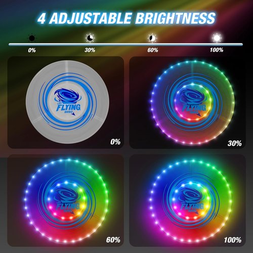 HYES Light Up Flying Discs - 45 LEDs, 14 Lighting Modes | Rechargeable Glow in The Dark Rings for Outdoor Fun