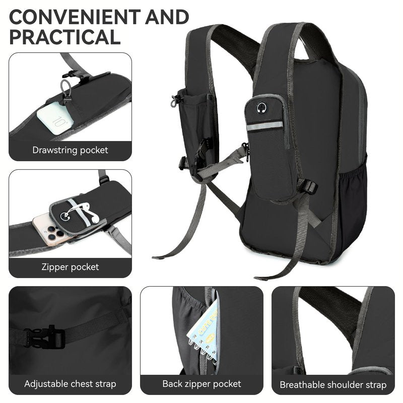 UtiaMiaoGonGo 15L Small Hiking Backpack for Men Women Lightweight Packable Backpack Foldable Casual Daypack for Camping Travel Outdoor, Black