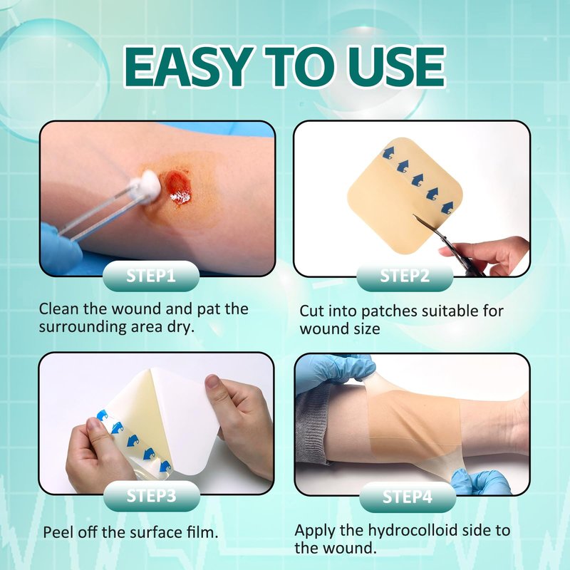Vynalia Hydrocolloid Wound Dressing Extra Thin 4"x4" 10pcs/Box Large Patch Bandages with Self-Adhesive, Fast Healing for Bedsore, Burn, Acne Care for Wound Care