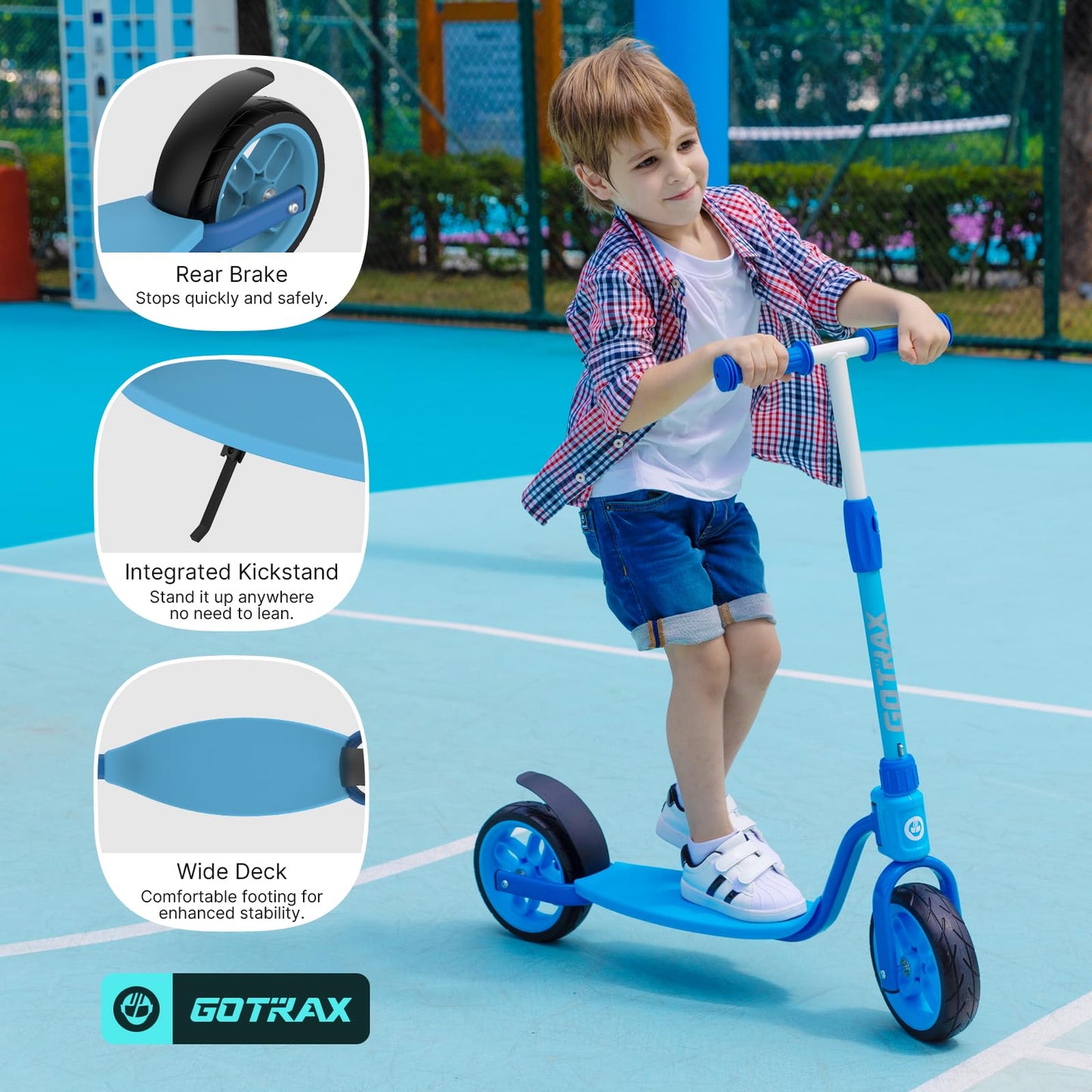 Gotrax KS8 Kick Scooter for Kids 5+, Large 8" Wheels and Height Adjustable Handlebar, Sturdy Wide Deck & Rear Brake, Detachable for Easy Storage, 2 Wheels Kids Scooter, Gift for Boys & Girl, Blue