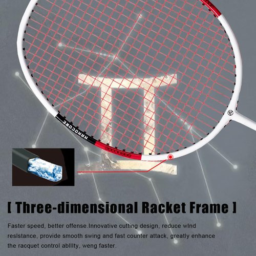ALPSPORT Gemini 4U G5 Graphite Badminton Rackets Sets of 2, Composite Carbon Fiber Racquets with 1 PVC Bag, 2 Tied Grips Tapes, Padel Raket for Sports Training (Red)