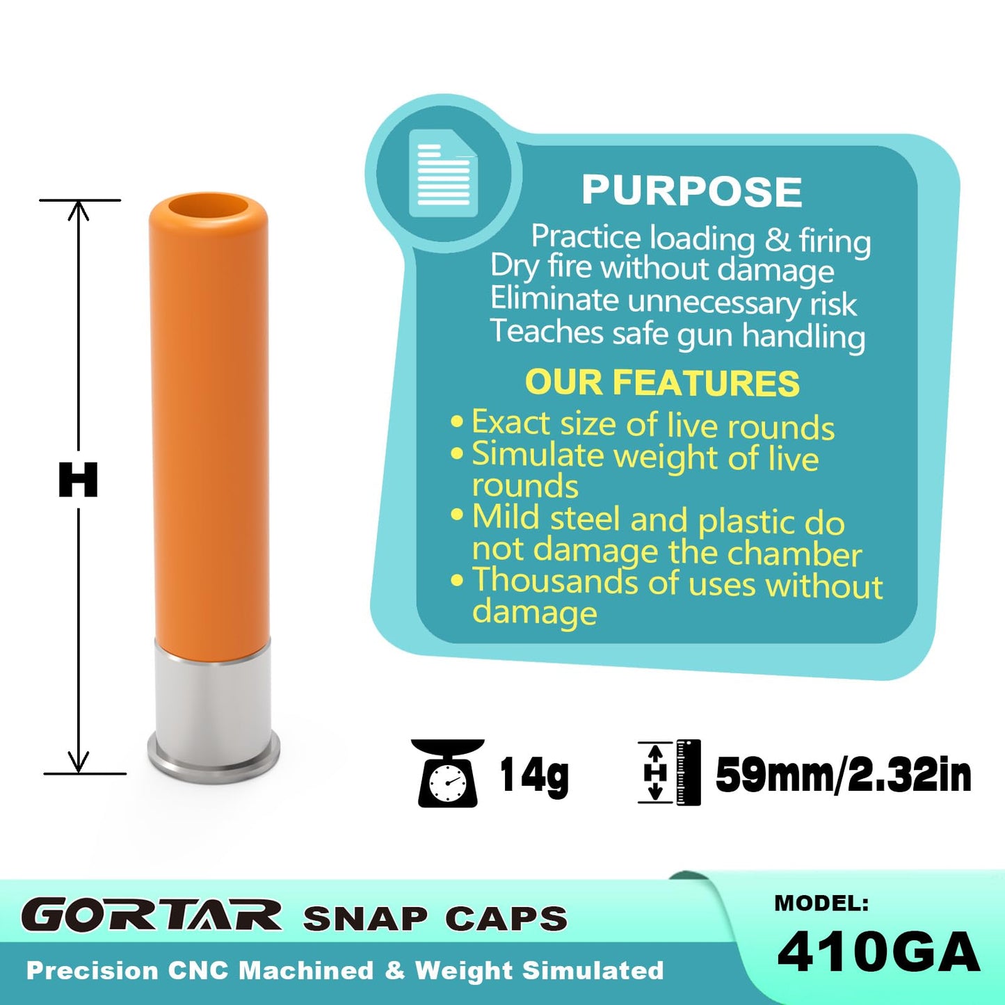 GORTAR 410GA Snap Caps Training Dummy Rounds Practice Safe Loading Firing Close to Real Weight -12 Pcs