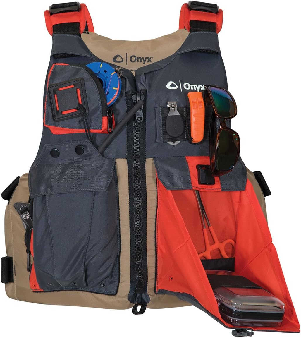 Onyx Kayak Fishing Life Jacket - USCGA PFD with Multiple Pockets, High-Back Design & Adjustable Straps