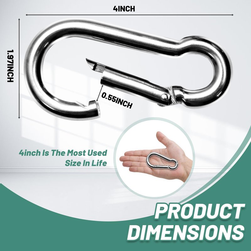 Pixel Panda 4 Inch Heavy Duty Gym Carabiner Load 1000lbs, 2 Pack Large Carabiner Clips, Carabiner for Fitness Attachment, Gym, Swing, Hammock