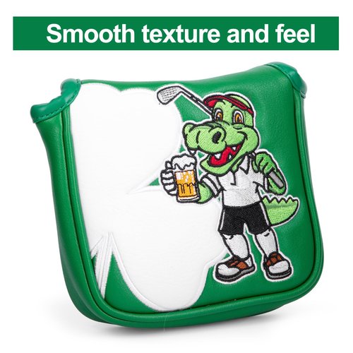 Golf Square Mallet Putter Cover with Magnetic Closure Crocodile with Shamrock Design Mallet Headcover Head Cover fits for Men Golfer