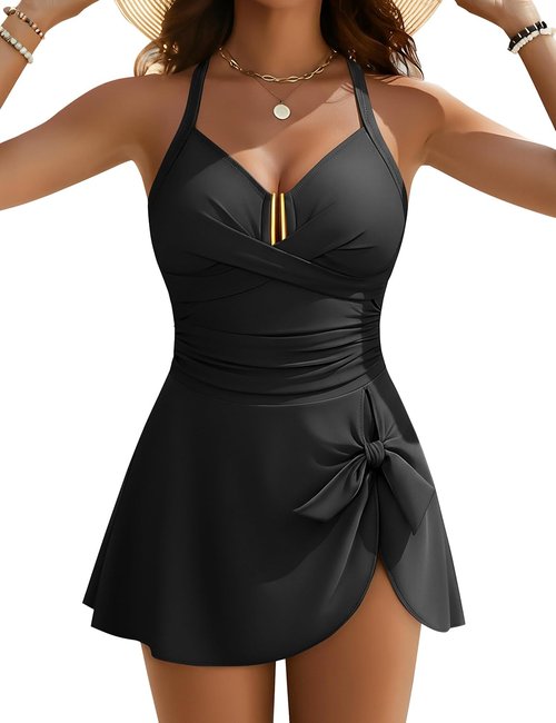 Blooming Jelly Women's Tummy Control One-Piece Swimsuit - Criss Cross Push-Up Design, Ruched Swim Dress 2026