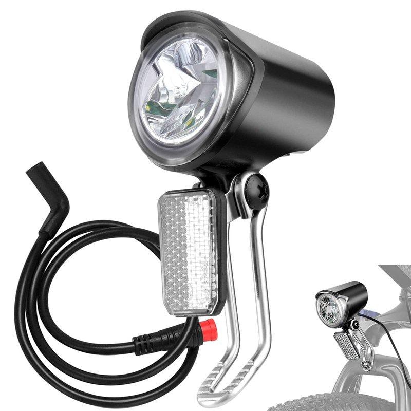 Yeesport E-Bike LED Headlight, Waterproof, Black, Front, 2 Settings, IPX5, Wired, Mountain Bike Light, Adjustable Headlamp for Cycling Safety
