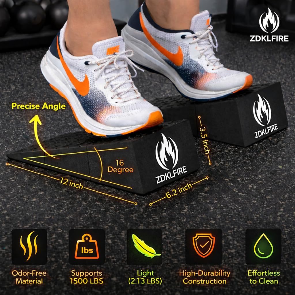 ZKDLFIRE Squat Wedge Block - Non-Slip Weightlifting Heel Elevation for Improved Mobility & Strength | 2 Pcs with Carrying Bag