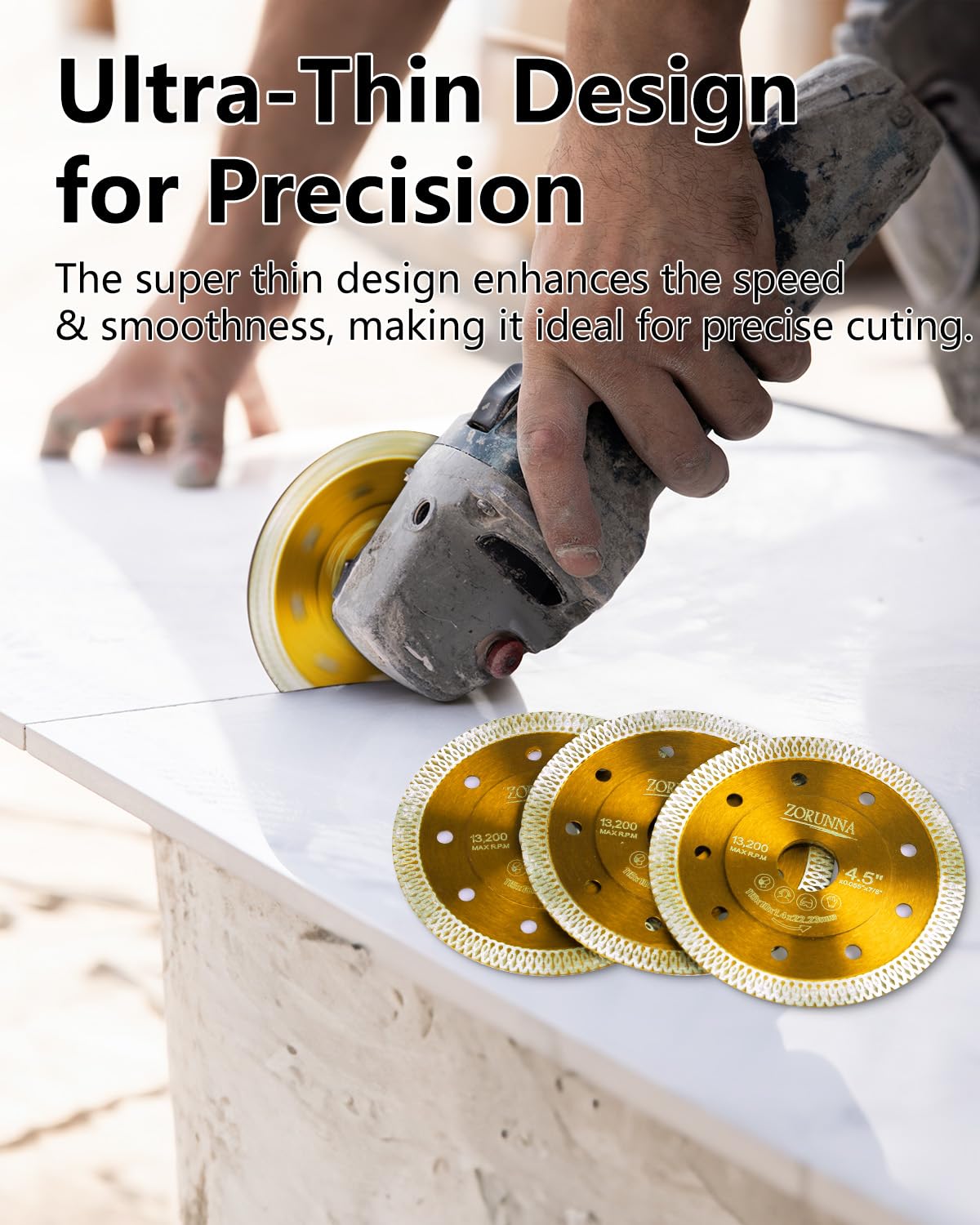 ZORUNNA Diamond Saw Blades,Super Thin 4.5" Diamond Blade for Grinder, 2Pcs Tile Blade 4-1/2" for Chip-Free Cutting Porcelain Ceramic Granite Marble Tile.