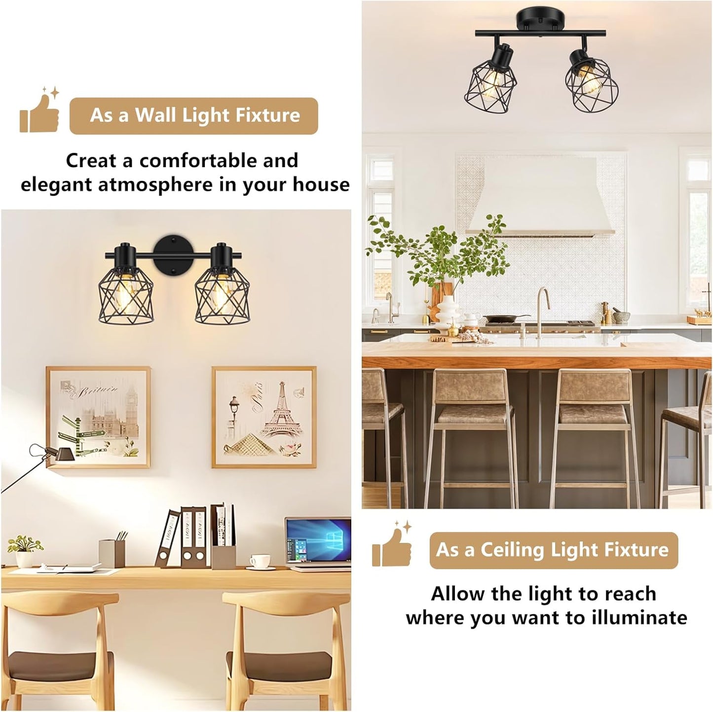 Adjustable 4-Light Semi Flush Mount Ceiling Light with Metal Cage - Farmhouse Style for Dining & Living Rooms