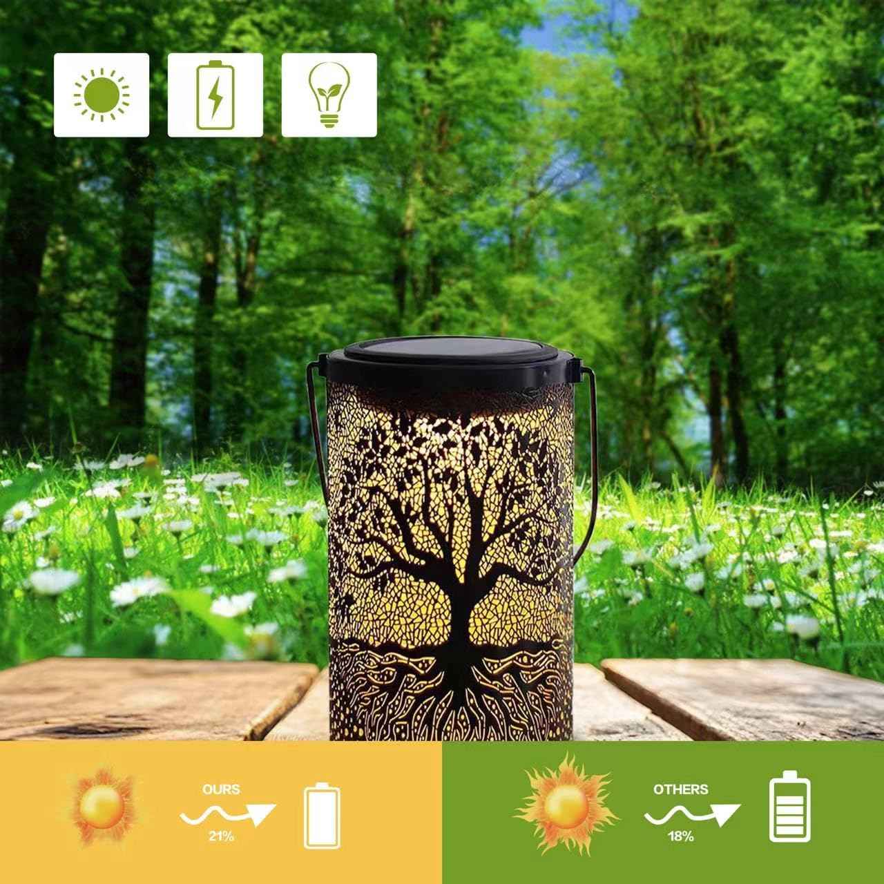 Solar Lanterns Outdoor Waterproof Hanging/Standing Solar Lights Tree of Life Metal Decor LED Lanterns as Gifts for Women Men for Landscape Garden Decor Yard Patio Lawn Tabletop Backyard Porch Pathway