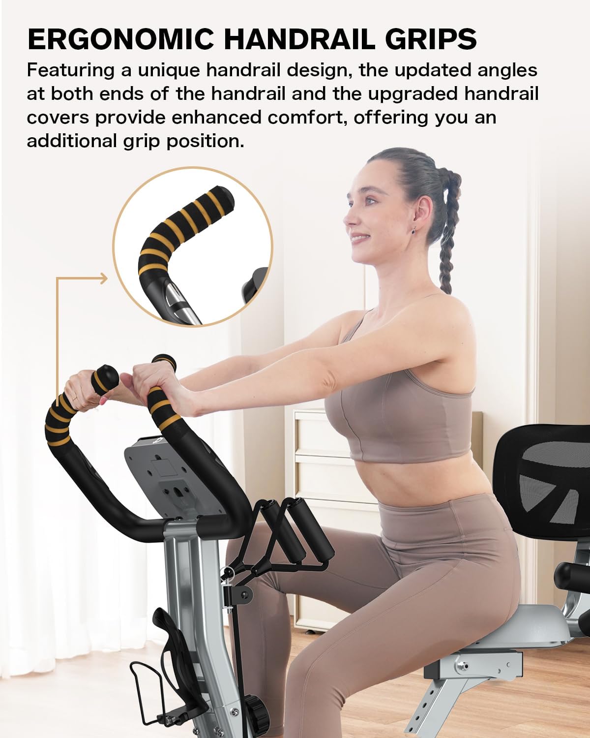 Pooboo Folding Exercise Bike - Foldable Upright Stationary Bike with 8-Level Resistance | 300LB Capacity, Back Support Cushion