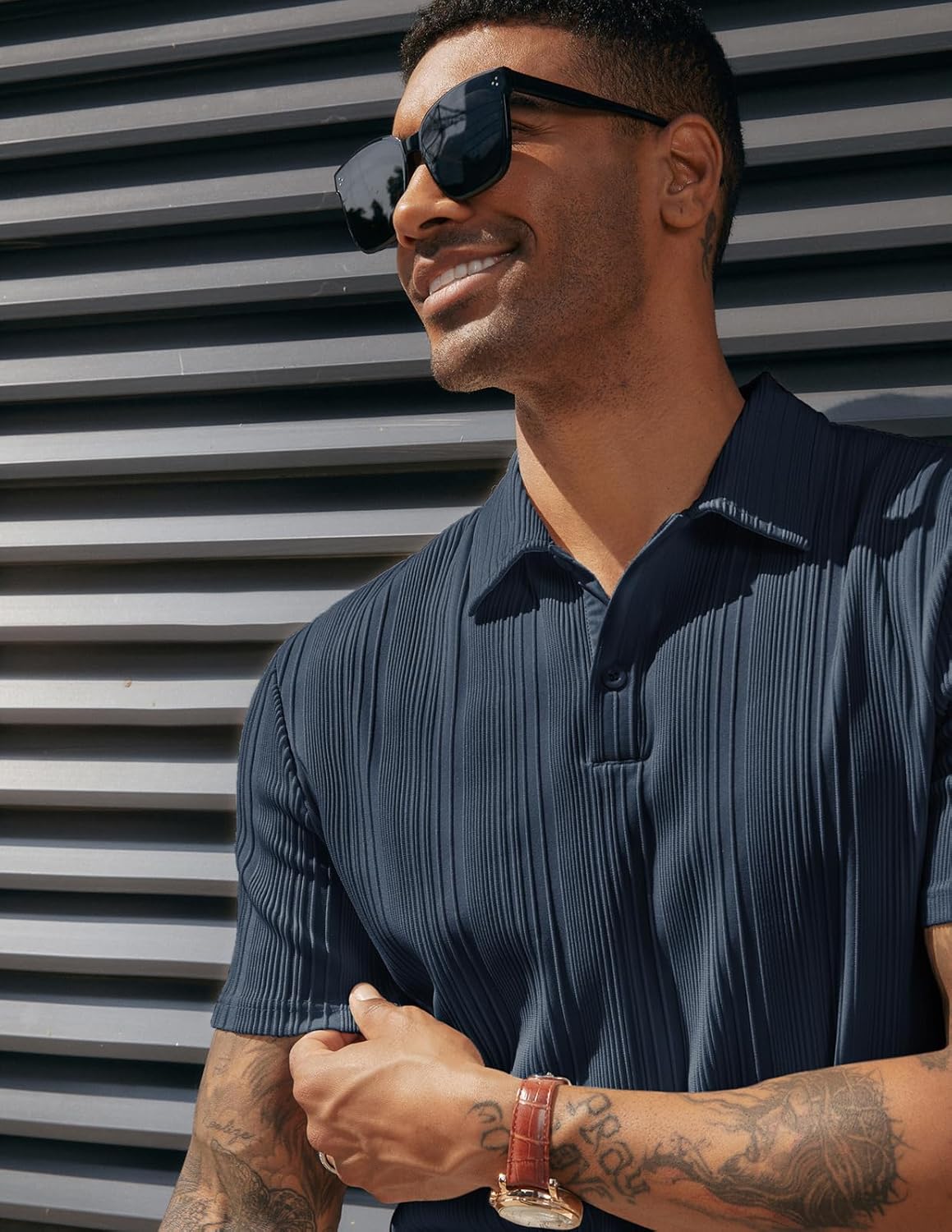 PJ PAUL JONES Men's Textured Knit Polo Shirt - Regular Fit, Stretchy Fabric for Comfort