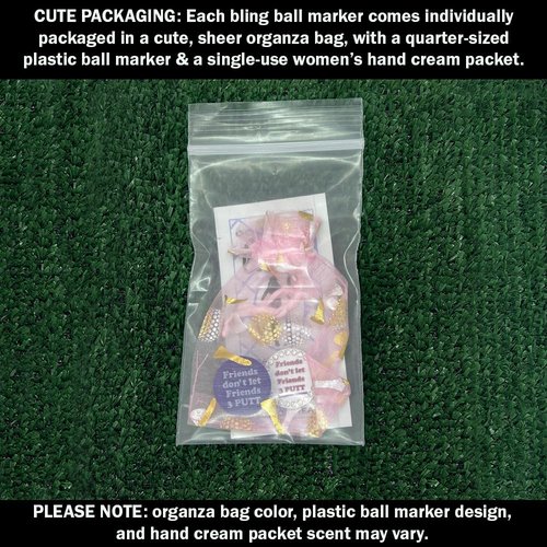 Giggle Golf Bling Golf Ball Marker with Magnetic Hat Clip – Friends Don’t Let Friends 3 Putt Sparkly Marker for Women Golfers – Fun Golf Gift with Organza Bag & Bonus Hand Cream
