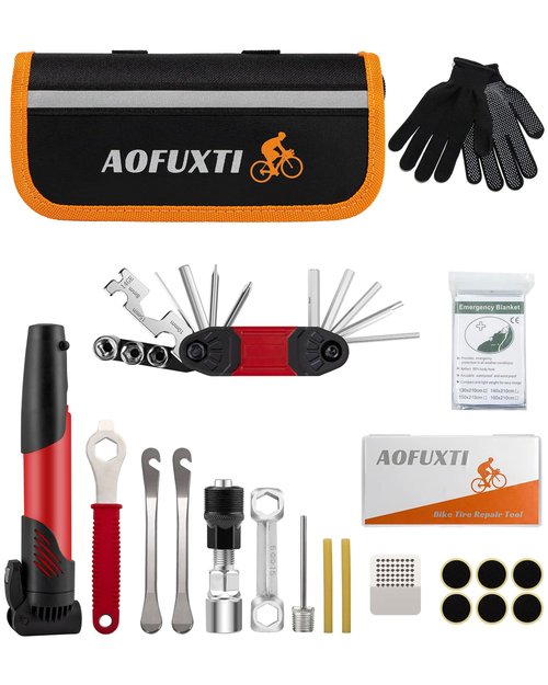 AOFUXTI Bicycle Tire Patch Repair Kit, Bike Chain Repair Wrench, Essential Mini Pump, Portable Adult Bicycle Toolkit Accessories,Tool Kit for Camping Travel, Best Gifts for Men and Women