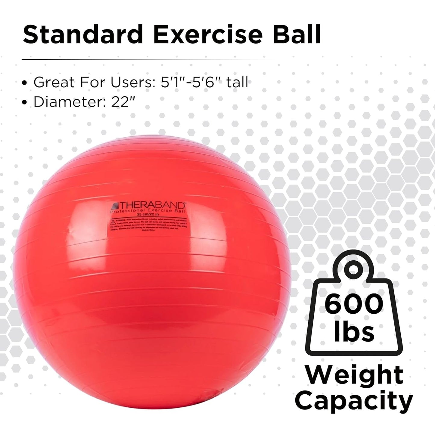 TheraBand Exercise Ball - 55 cm Stability Ball for Posture, Balance, Yoga & Rehab | Red