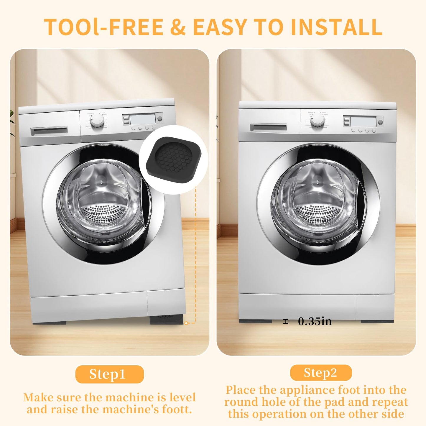 4 Pack Anti Vibration Pad for Washing Machine, Washer and Dryer Pedestals for Shock and Noise Cancelling Support 1000 lbs, Natural Rubber Dryer Foot Pads Protects Laundry Room Floor