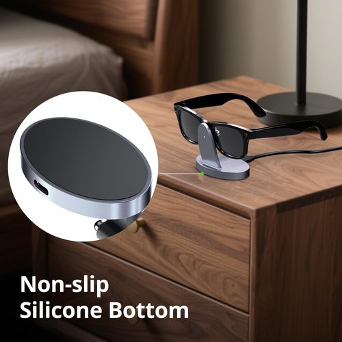 Charging Dock Compatible with Ray-Ban Meta Smart Glasses, Portable Charging Stand Work for Way-farer/Skyler/Headliner Models, LED Indicator, Pin Contact Fast Safe Charging, Space Gray