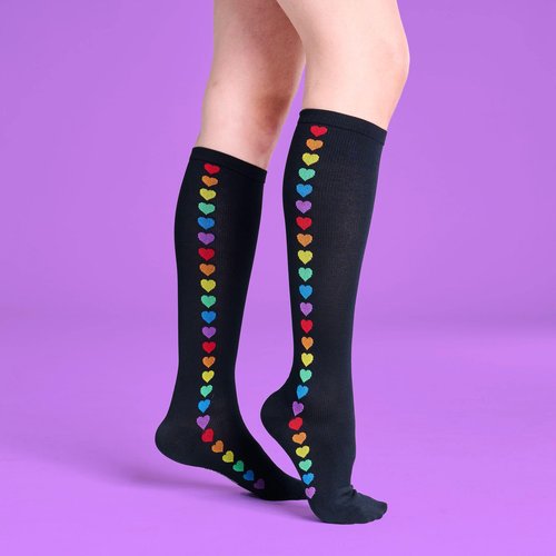 Nurse Mates Women's Calf Socks | 12-14 mmHg Compression | Comfort Support | 1 Pair | Rainbow Hearts