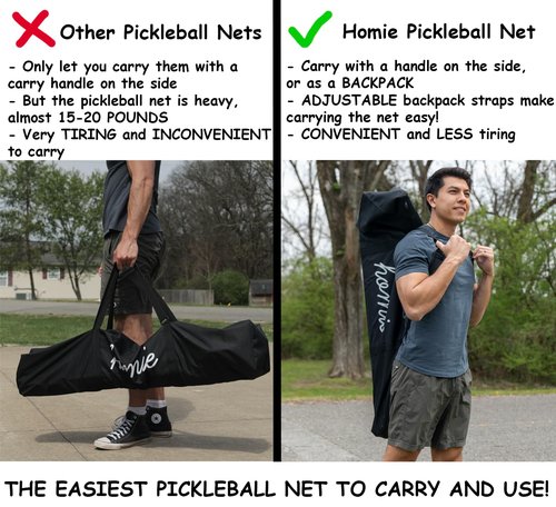 Homie Portable Pickleball Net Set with 4 Paddles, 4 Balls, Backpack Carrying Bag, 22 FT Regulation Size, Easy Setup for Outdoor Indoor, Weather Resistant Metal Frame