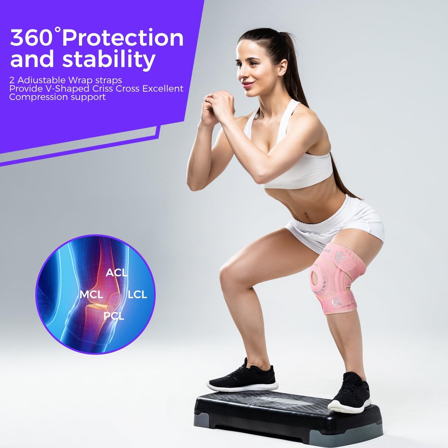 INDEEMAX Knee Brace for Women & Men, Adjustable Knee Support with Side Stabilizers & Patella Gel Pads for Knee Pain, Meniscus Tear, ACL, MCL, Arthritis, Injury Recovery, Running, Workout, Pink