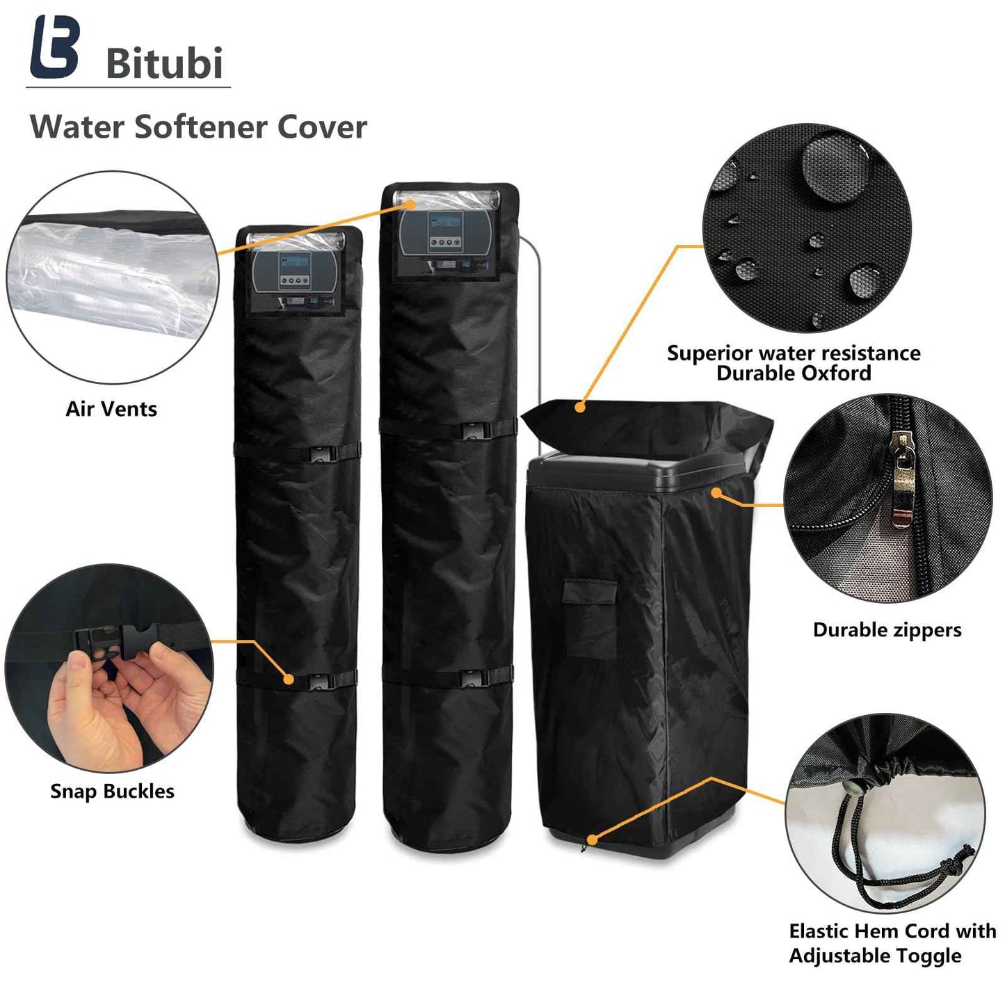 Bitubi Water Softener System Cover Outdoor for PRO+AQUA Water Softener System, 2Pcs Softener Tank/Filter Cover + 1Pcs Brine Tank Cover, All Weather Protection, Black