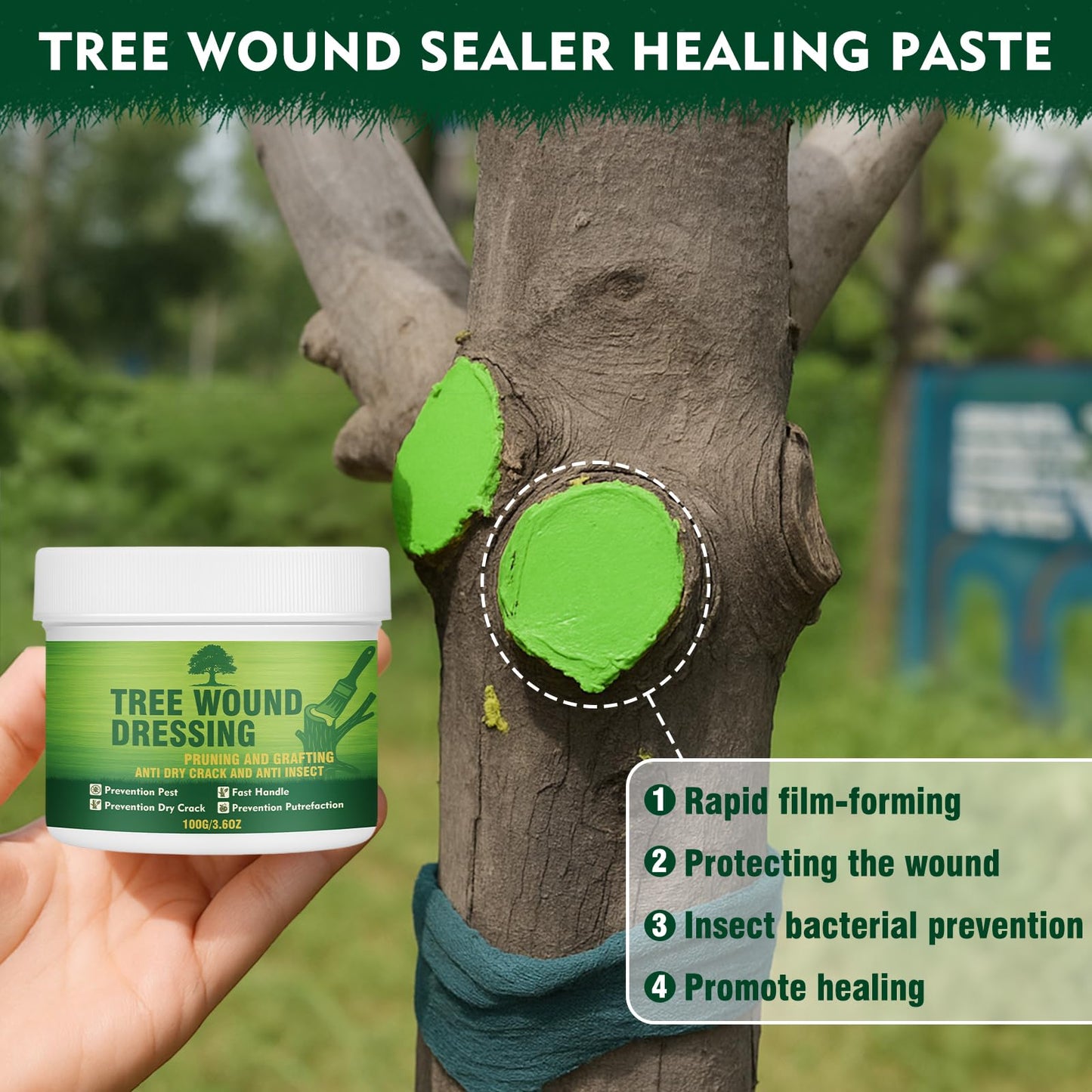 Tree Wound Sealer, Tree Pruning Sealer, Grafting, Pruning, and Wound Care for Damaged Trees, Used for Natural Wound Repair of Bonsai, Fruit Trees, Roses, and Bonsai, Waterproof Protection (3.6oz)