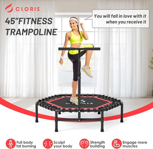 CLORIS 45'' Rebounder Trampoline for Adults - Max Load 450lbs, Trampoline with Adjustable Foam Handle Indoor/Outdoor Fitness Body Exercise