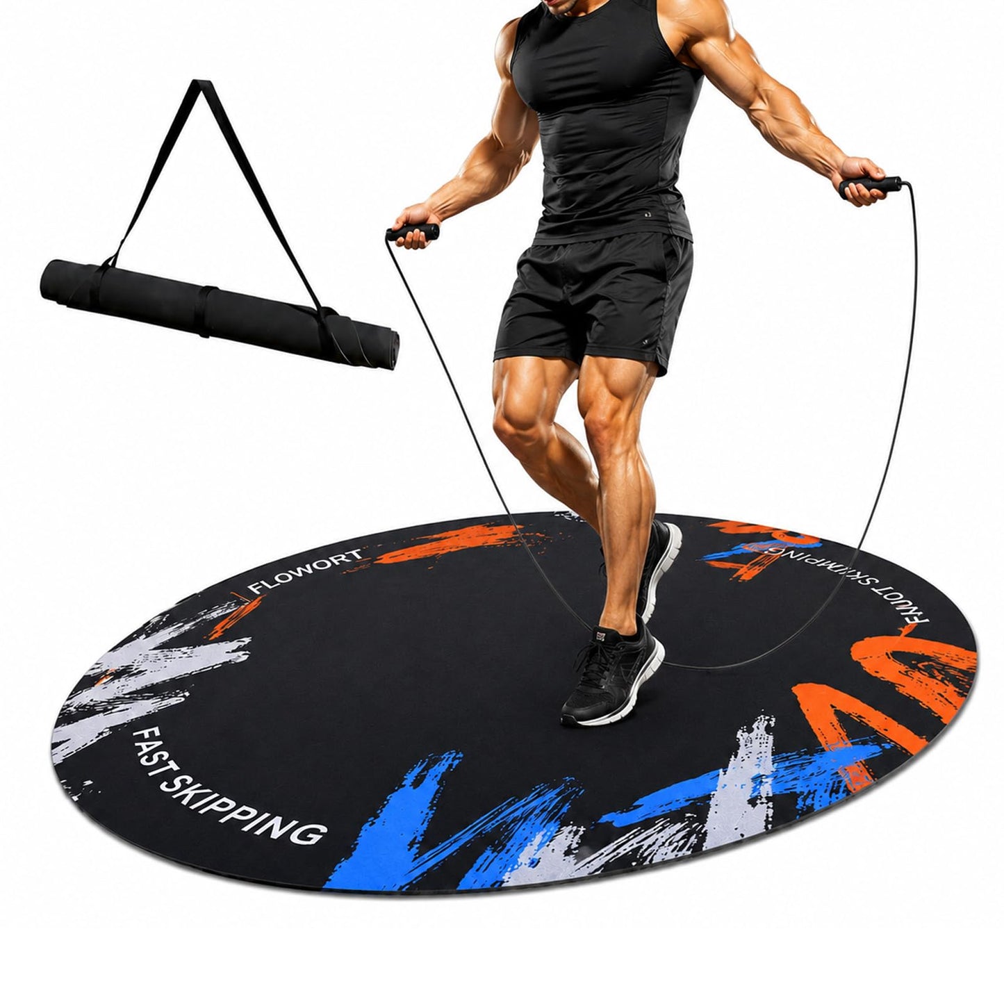 Jump Rope Mat, 48"x 36" Non-Slip Oval Rubber Skipping Rope Mat, Shock Absorbing Exercise Pad for Indoor and Outdoor Home Gym, Crossropes, Joint Protection, Fitness and Yoga Mat Compatible (Blue)