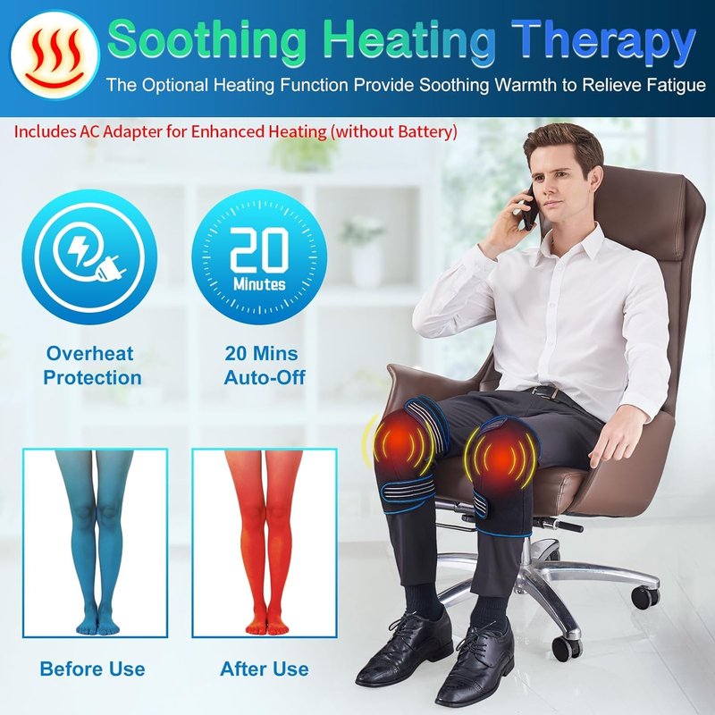 comrelax Knee Massager with Heat & Vibration, Heating Pad for Knee Pain Relief, Heating Pad for Leg Pain, Leg Massager, 3 Vibration Modes 3 Heat Levels, AC Adapter Heating Faster (No Battery)