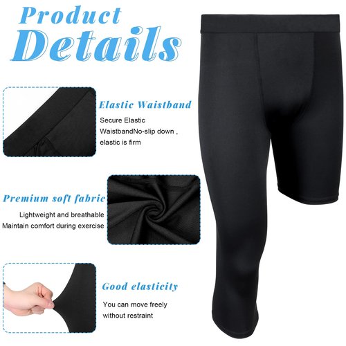 Hercicy 2 Packs Boys' Youth 3/4 One Leg Compression Tights Basketball Leg Sleeve Leggings Pants Athletic Base Layer