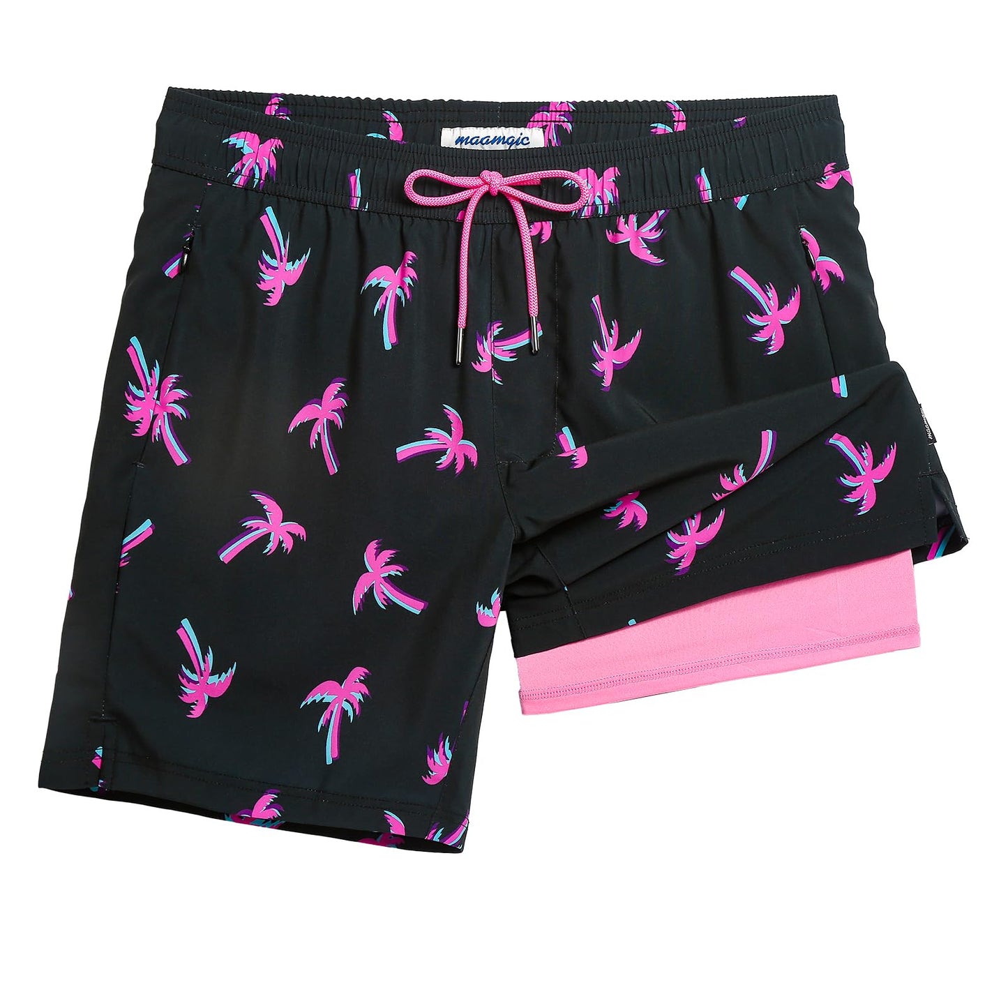 maamgic 2 in 1 Mens Swim Trunks 7 Inch Swim Shorts Swim Suits Board Shorts Coconut Tree-Black XX-Large
