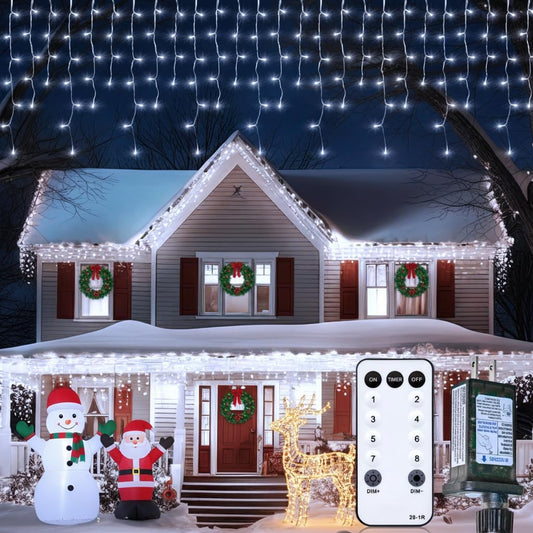 Minetom Icicle Lights for Outside, 100Ft 832 LED White Christmas Lights with 156 Drops,Outdoor Icicle Christmas Light with Remote and Timer for House Roof, Pure White