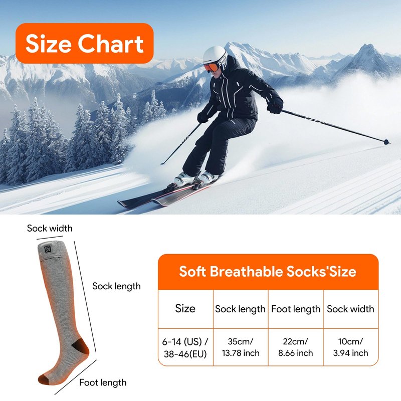 Minthouz Heated Socks, APP Control, 7.4V 5000mAh Rechargeable Battery Powered Smart Foot Warmers Thermal Socks for Men Women, Washable for Winter Fishing Cycling Skiing Skating Hiking Camping