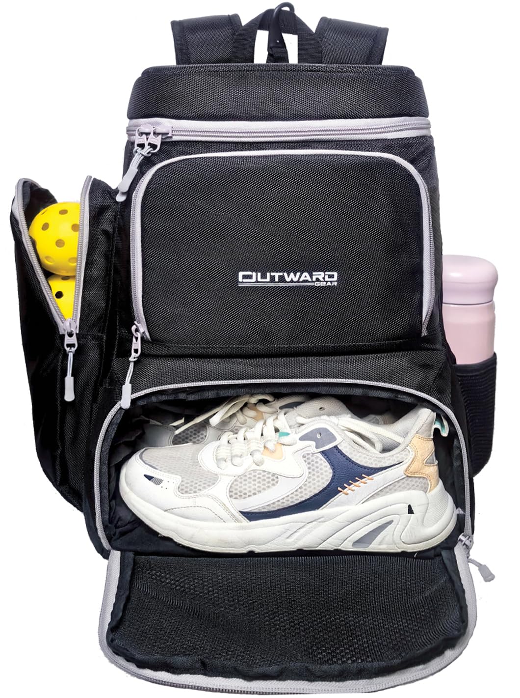 Pickleball Bag Deluxe Backpack Fits 4 Paddles and 10+ Balls - Shoe Compartment, Fence Hook, Storage Pockets, Adjustable Sling, Pickleball Accessories Equipment Bag