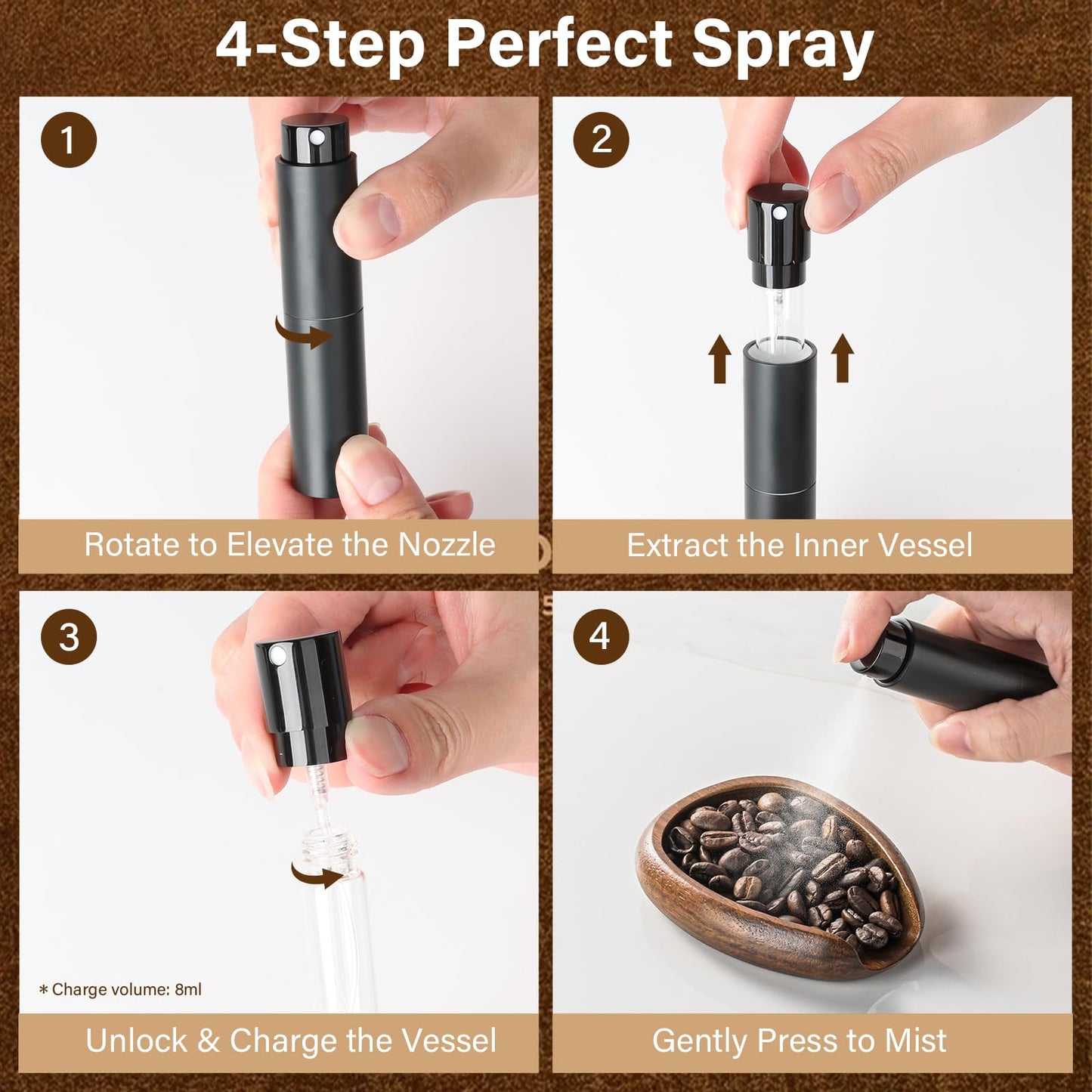 KitchenTour Organic Coffee Kit - Wooden Dosing Cup & 8ml Anti-Static Sprayer - 2-in-1 Barista Set for Espresso/Cold Brew