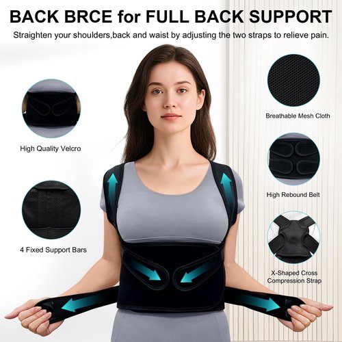 Callicebus Back Brace Posture Corrector for Women Men, Breathable Back Brace for Full Back Support, Adjustable Shoulder Straightener for Spinal Alignment, Hunched Back & Shoulder Pain Relief (Black)