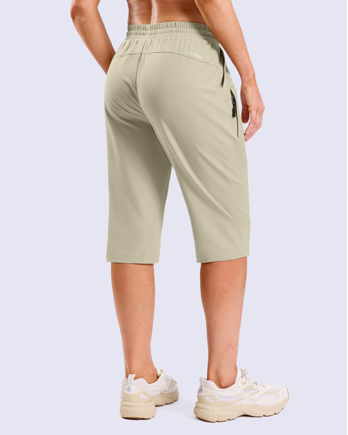 G Gradual Women's 15" Long Shorts Below The Knee Capri Lightweight Quick Dry Hiking Cargo Shorts for Women with 3 Pockets(Khaki,L)
