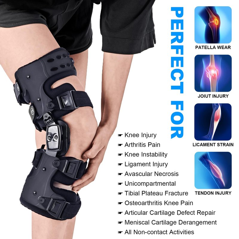 RISURRY OA Unloader Knee Brace- Unloader Knee Brace for Osteoarthritis, Arthritis Pain, Cartilage Repair, Bone on Bone Knee Joint Pain, Lateral Degeneration Knee Support (Black Right)