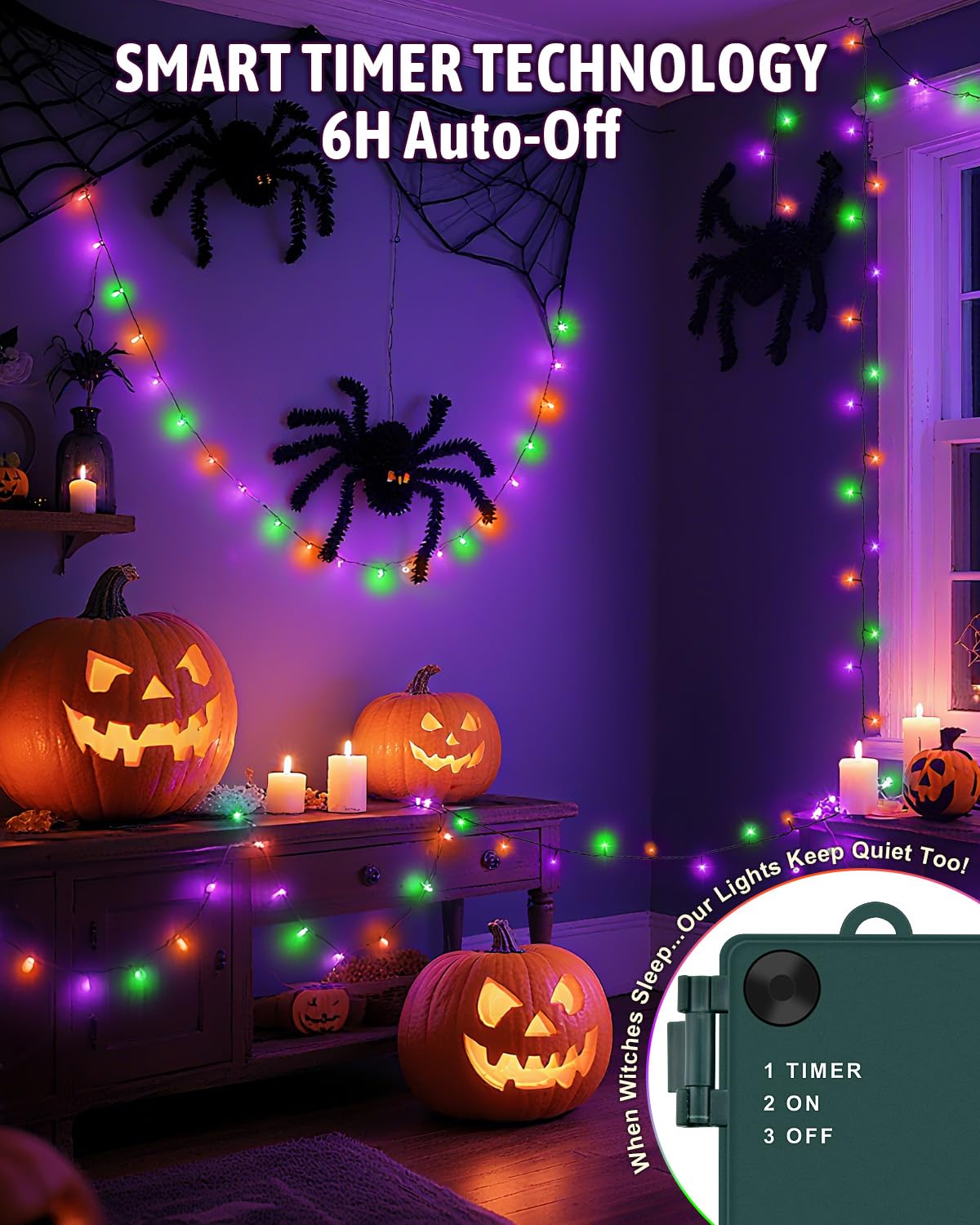 Kelumi Halloween String Lights Battery Operated, Orange Purple and Green Fairy Lights with Timer Waterproof 9.8ft 30 LED Halloween Decorations for Outdoor Indoor Patio Party Garden Yard Decor 2 Packs