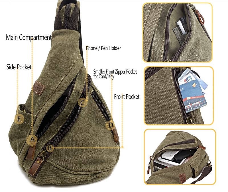 Poeyleja Canvas Sling Bag Convertible Crossbody Bag Chest Bag Shoulder Backpack Casual Daypack for Men Women Outdoor Cycling Hiking Travel (Army Green)